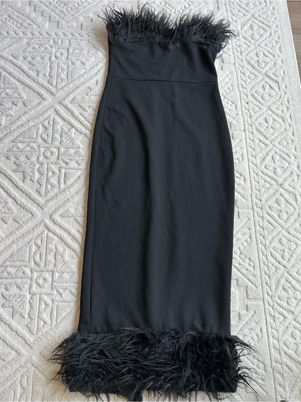 Black Feather-Trim Strapless Dress